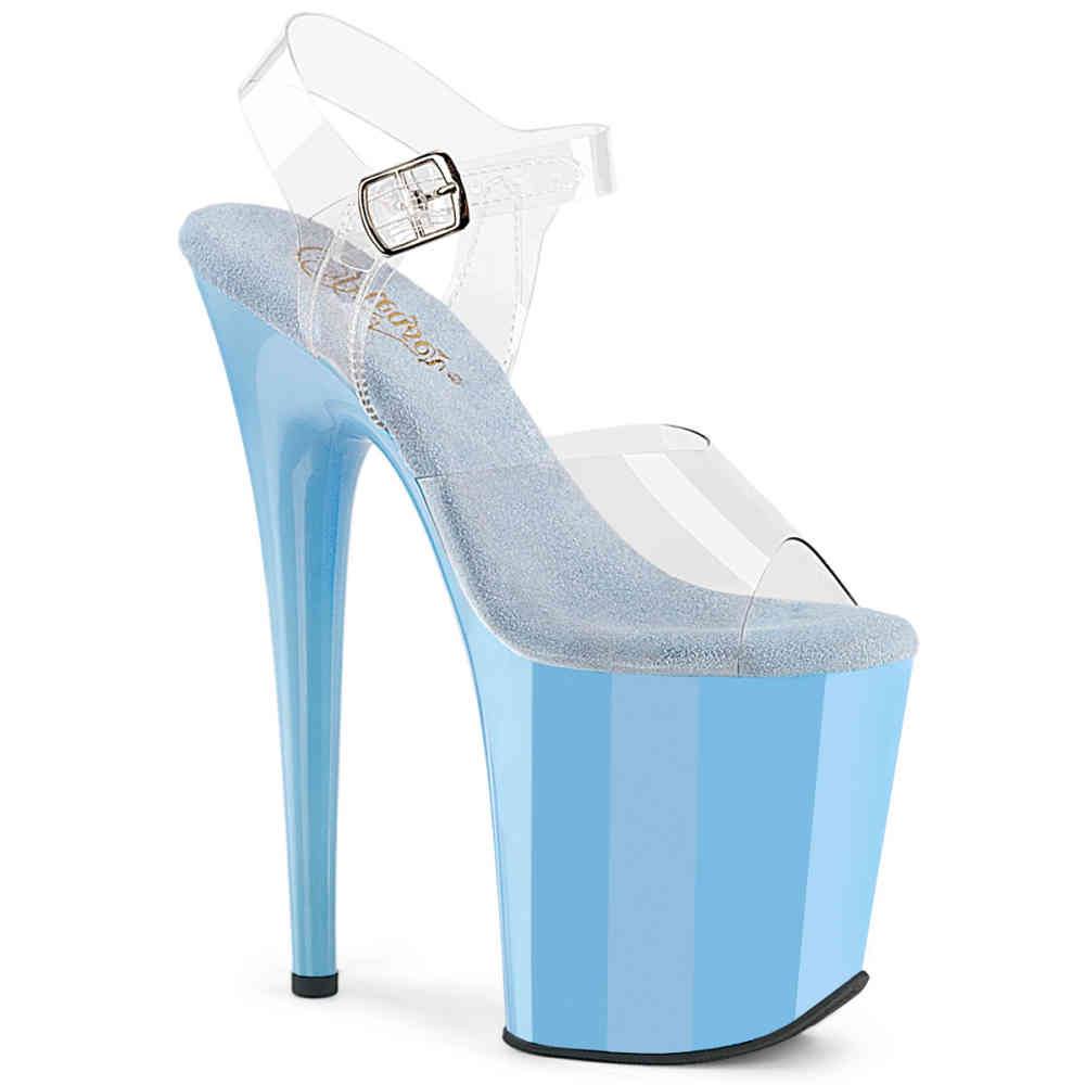 Pleaser - FLAMINGO808 Sandale à bride à la cheville, Pole dance chaussures - Transparent/Bleu Product image